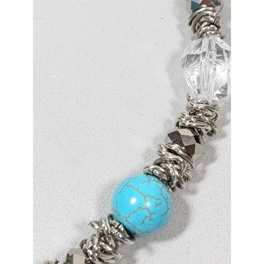 Beachy Coastal Blue Stone Faux Turquoise Bold Beaded Necklace 20‎ inch